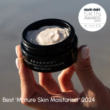 Seabody - Glycan Enrich Moisturiser in hand AWARD